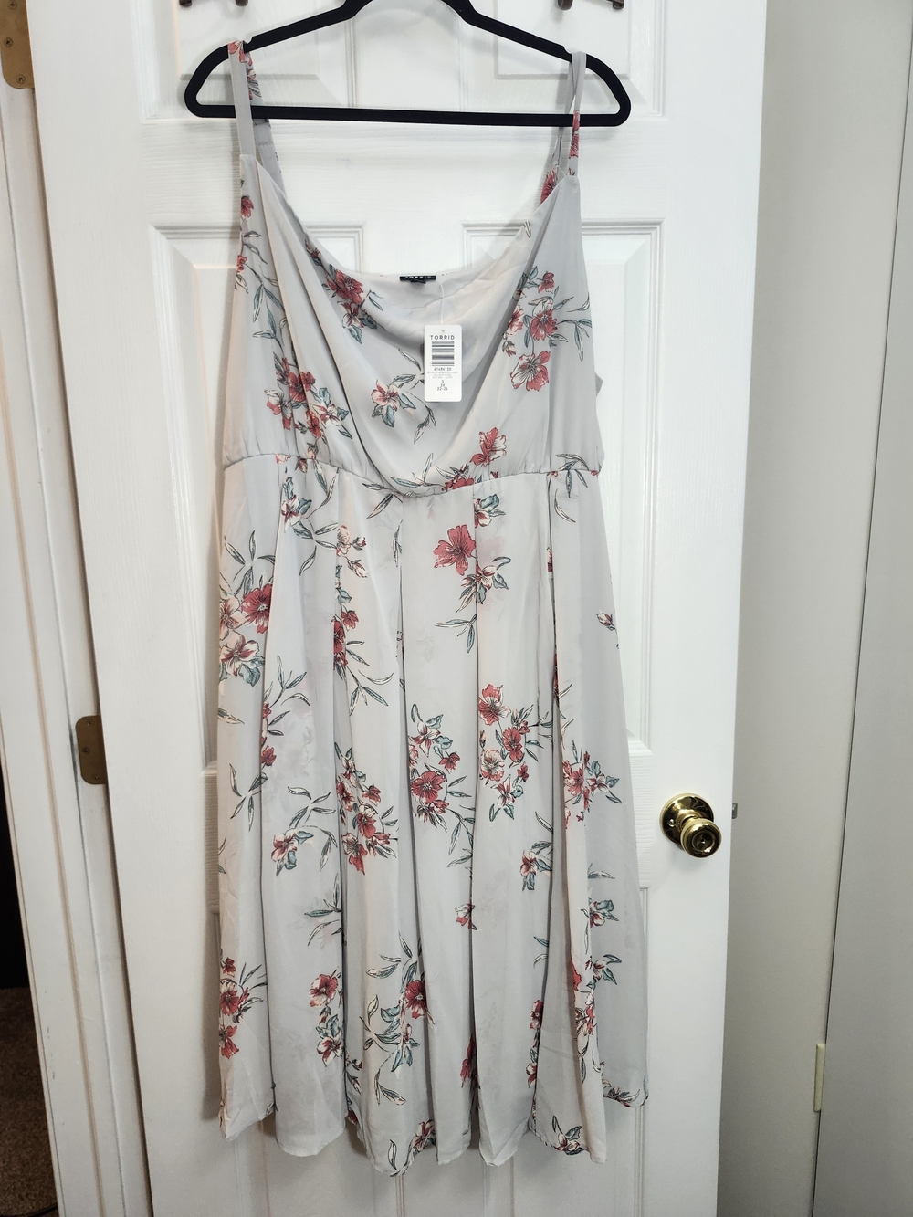 Torrid Light Gray Cowl Neck Midi Dress with Pink Floral Print, Torrid 3 = 3X
